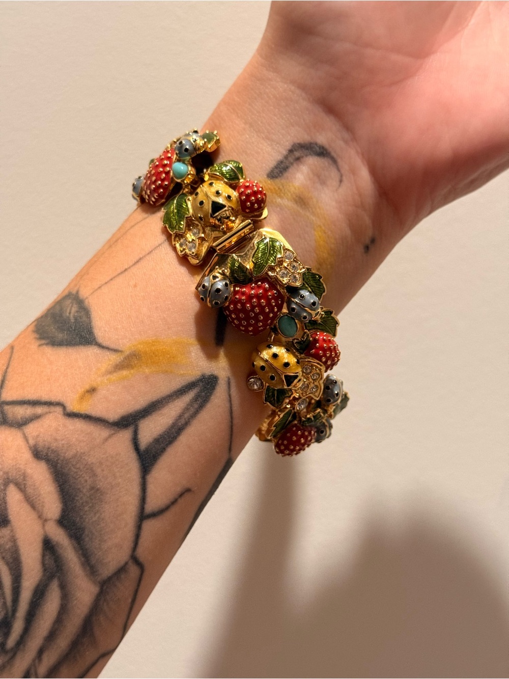 Vintage Kenneth Jay Lane Strawberry & Ladybug Field Bracelet